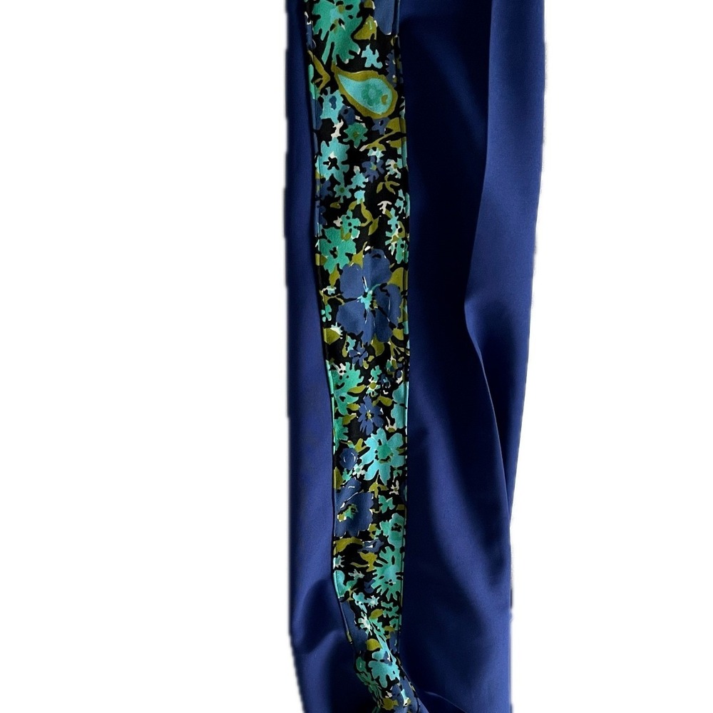 Upcycled Vintage Purple Pants Floral Art Deco Side Stripe Straight Leg Sz M
